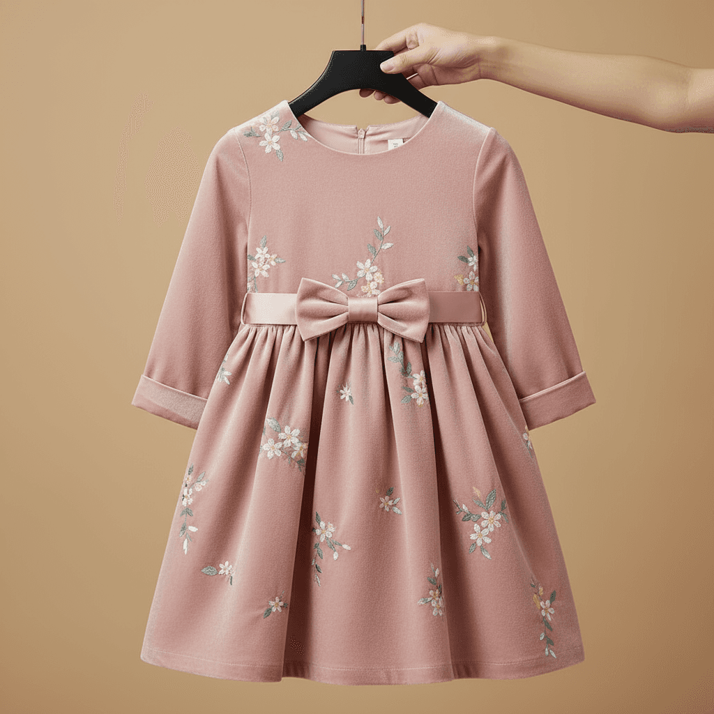 Blush Embroidered Bow Dress
