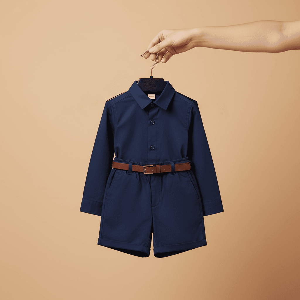 Navy Cotton Shirt & Shorts Set