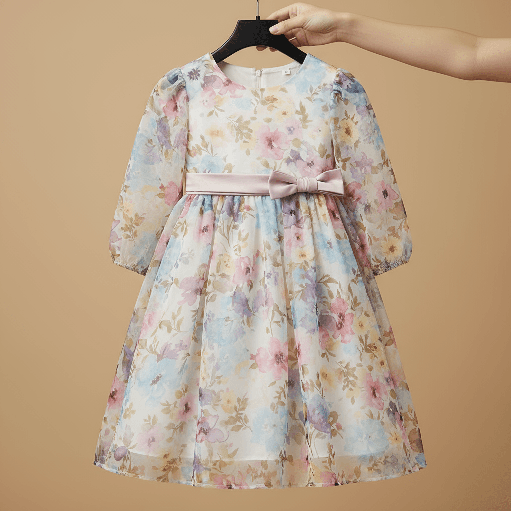 Pastel Floral Organza Party Dress