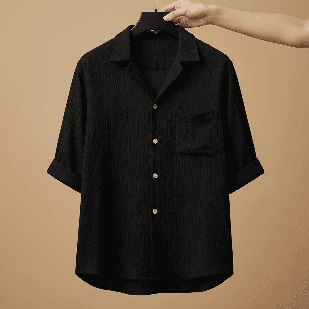 Black Crinkle Short Sleeve