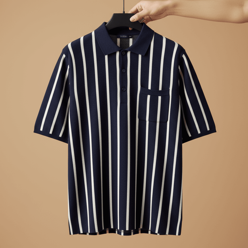Navy Vertical Stripe Polo