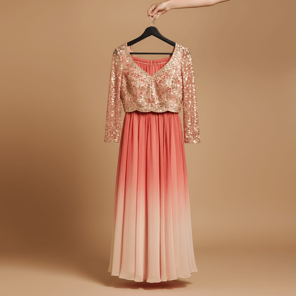 Coral Ombré Sequin Lehenga Set