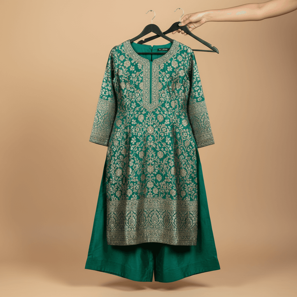 Emerald Brocade Embroidered Kurta Set