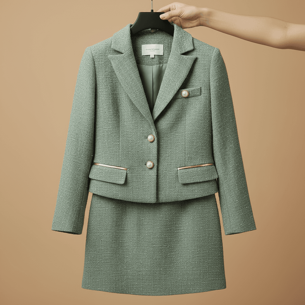 Sage Green Textured Tweed Suit